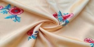 Yellow Multicolour Flowers Embroidered Zorba Silk Fabric
