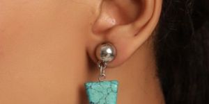 Turquoise Stone with Silver Bead Women Earring