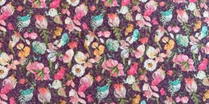 Purple Multi Colour Floral Print Self Jacquard Fabric