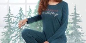 Womens Kanvin Green Full Sleeves Overall Printed Night Suit