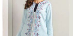 Womens Kayal Blue Kurti with Embroidery