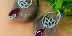 SILVER-PLATED RUBY & CZ STONE DANGLE EARRINGS