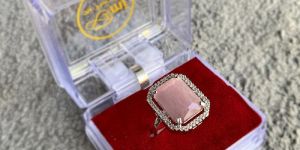 SYNTHETIC ROSE QUARTZ & CZ STONES SILVER-PLATED BRASS RING