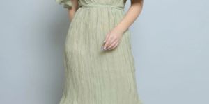 Sage Green Pleated Women Dress