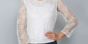 White Sequin Embellished Lace Women Top