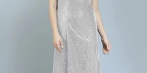 White Sequinned Partywear Gown for Women