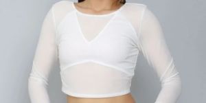 White Sheer Mesh Crop Women Top