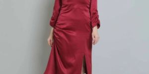 Wine Satin Women Dress