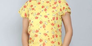 Yellow Floral Ruffle Women Top