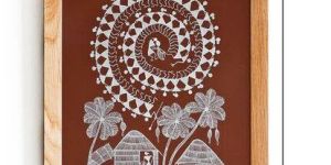 warli painting-culture of tribal tarpa dance (brown)