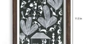 warli painting-daily life of tribal villagers (Green)