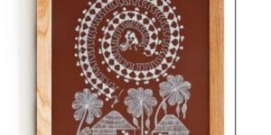 warli painting-folk dance and coconut tree (brown)