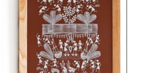 warli painting-tribals celebrating festival (brown)