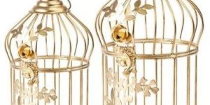 Metal Golden Decorative Bird Cage Set
