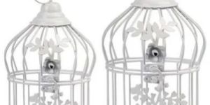Metal Silver Decorative Bird Cage Set