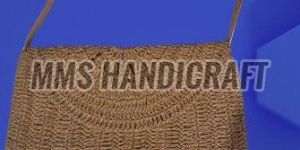 Leather Raffia Crochet Hand Bag