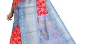 Ksr Handlooms Red and Blue Muga Gadwal Printed Saree