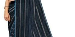 KSR Handlooms Stripe Design Kollam Katari Black Khadi Cotton Saree