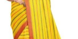 Ksr Handlooms Yellow Kollam Striped Printed Saree