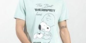 Men Round Neck Printed Light Blue T Shirt