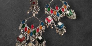 JJO19 Ladies Party Wear Oxidized Drop Earrings