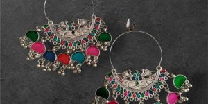 JJO21 Ladies Designer Oxidised Chandbali Earrings