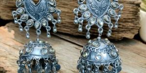 JJO39 Ladies Silver Plated Oxidized Jhumki Earrings