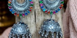 JJO41 Ladies Multicolor Oxidized Jhumki Earrings
