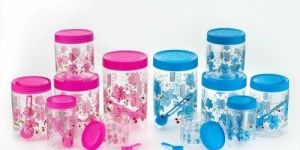 Plastic Flower Printed Jar Set