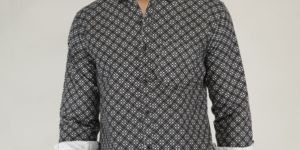 Men Woolen Black Printed Shirt