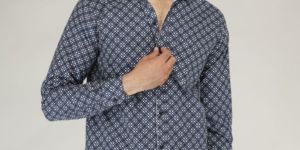 Men Woolen Blue Printed Shirt