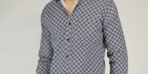 Men Woolen Grey Printed Shirt