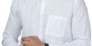 Mens White Plain Cotton Shirt