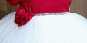 Girls Red White Net Frock