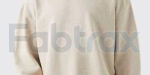 Mens Plain Oversized Cream Cotton Fleece Sweatshirt