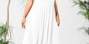 Women's Short Sleeve Pleated Midi Dress