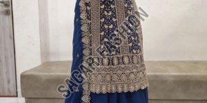 Ladies Navy Blue Sharara Suit with Dupatta