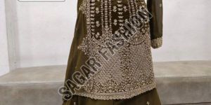 Ladies Olive Green Sharara Suit with Dupatta