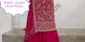 Ladies Rani Pink Heavy Work Sharara Suit with Dupatta