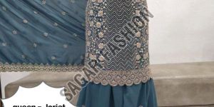 Ladies Turquoise Green Sharara Suit with Dupatta