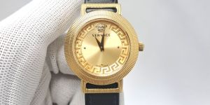 Versace Greca Chic Full Gold Edition Black Leather Strap Swiss Watch