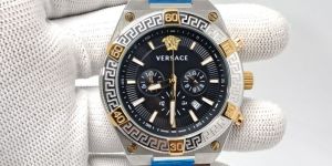 Versace V-Sporty Greca Chronograph Dual Tone Black Dial Swiss Watch