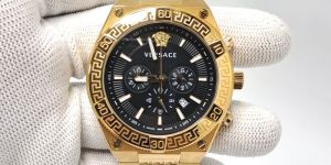 Versace V-Sporty Greca Chronograph Full Gold Black Dial Swiss Watch