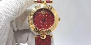 Versace Vanitas Micro Red Dial Red Leather Strap Swiss Watch
