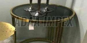 Golden Vertical Bar Frame Glass Top Side Table