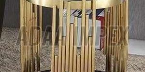 Golden Vertical Rod Frame Black Glass Top Side Table