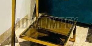 Golden Z-Frame Dual Glass Shelf Side Table