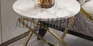 Round Marble Top Side Table with Golden Ring Base