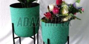 Textured Green Duo Cylindrical Iron Planter Stand
