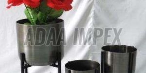 Trio Metallic Finish Cylindrical Iron Planter Stand